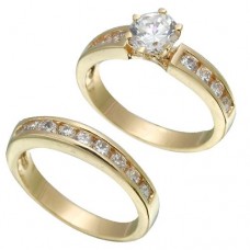 Yellow Gold Plated Brilliant CZ Bridal Ring Set